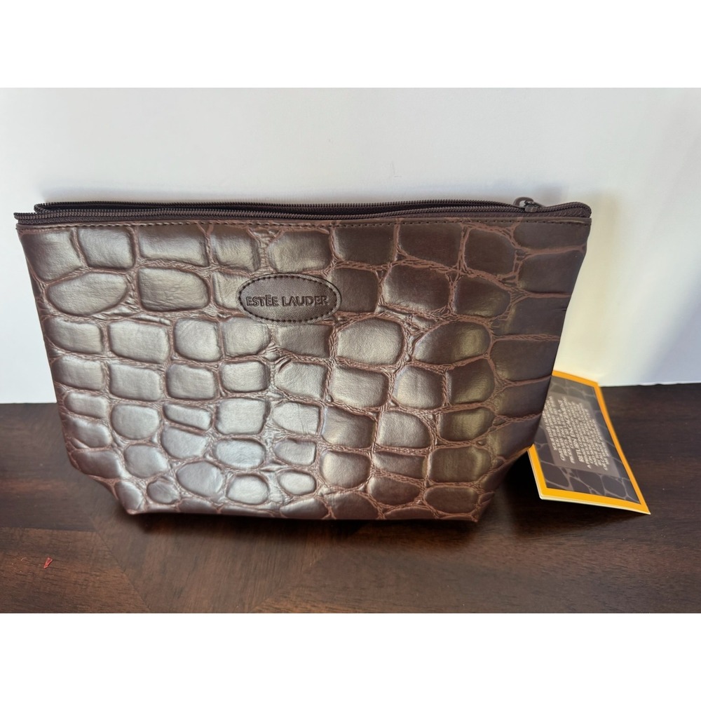 Estee Lauder Brown Croc Embossed Makeup Bag‎ Cosmetic Pouch Travel Case